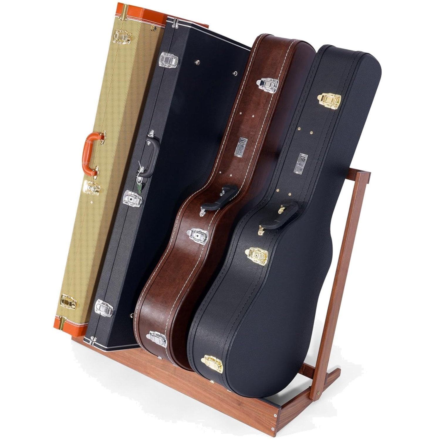 Guitar Case Rack - Folding Black Walnut Wood Case Stand for Multiple Guitars,...