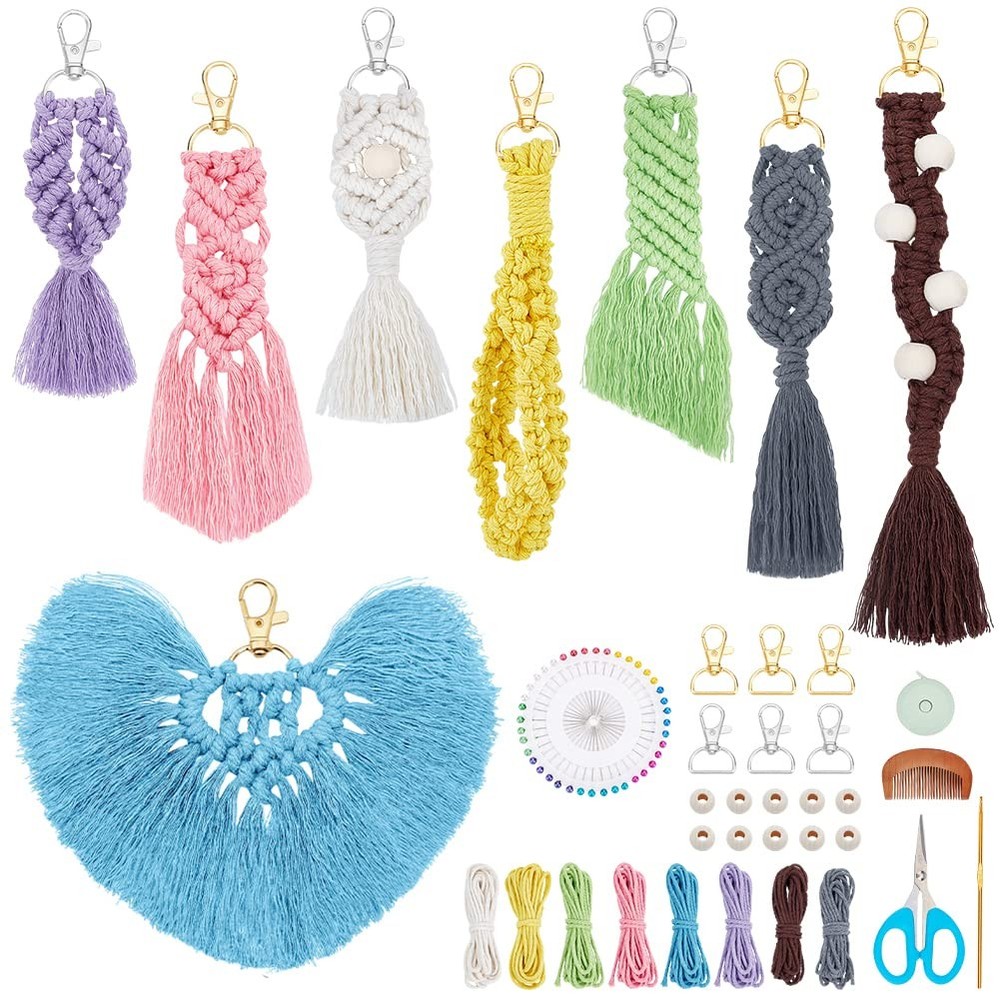 INFUNLY 8 Set DIY Macrame Kit for small, Wristlet Keychain Kits