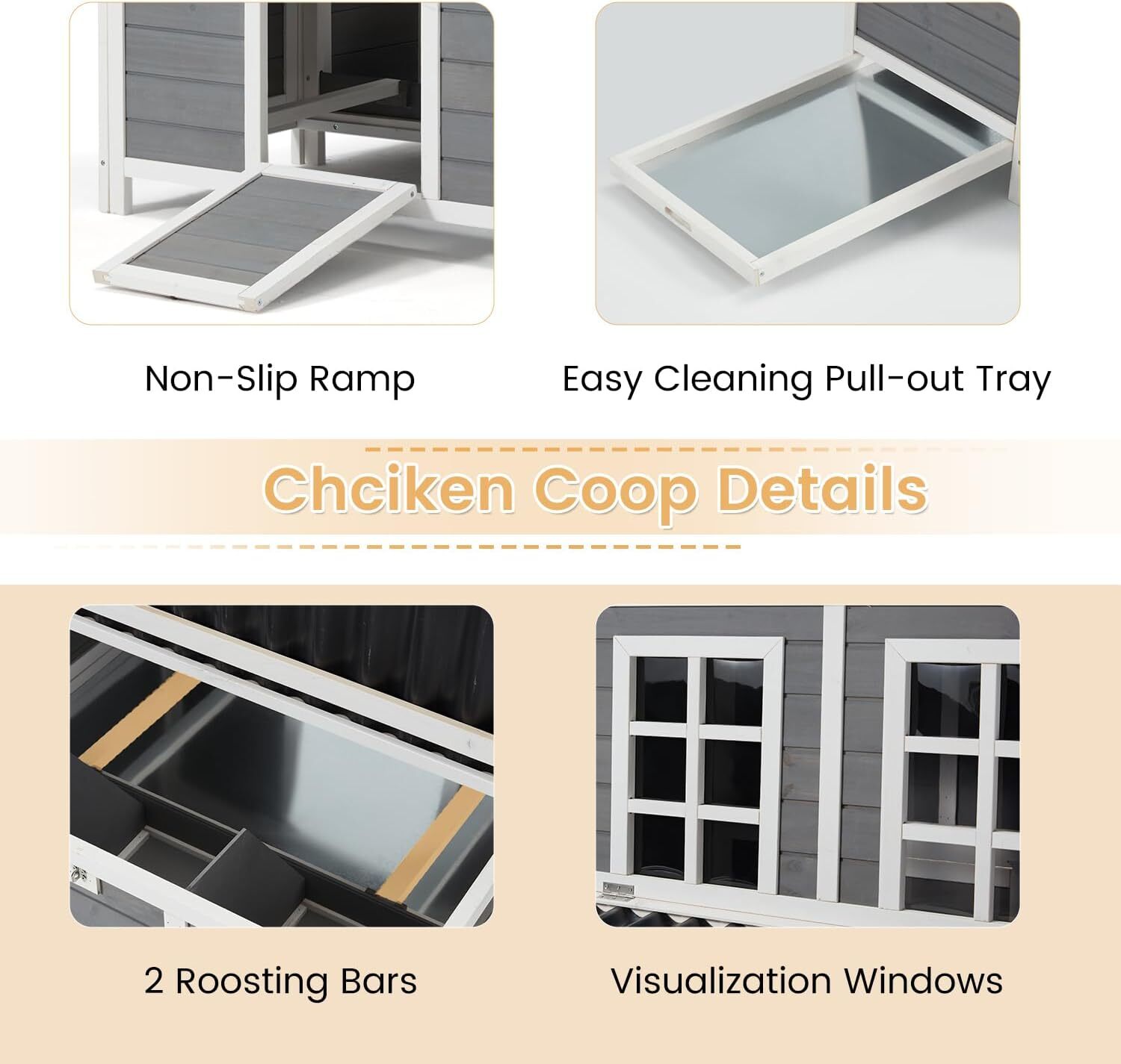 Wooden Chicken Coop 40" for 4-6 Chickens with 3 Lockable Nesting Boxes Hutch