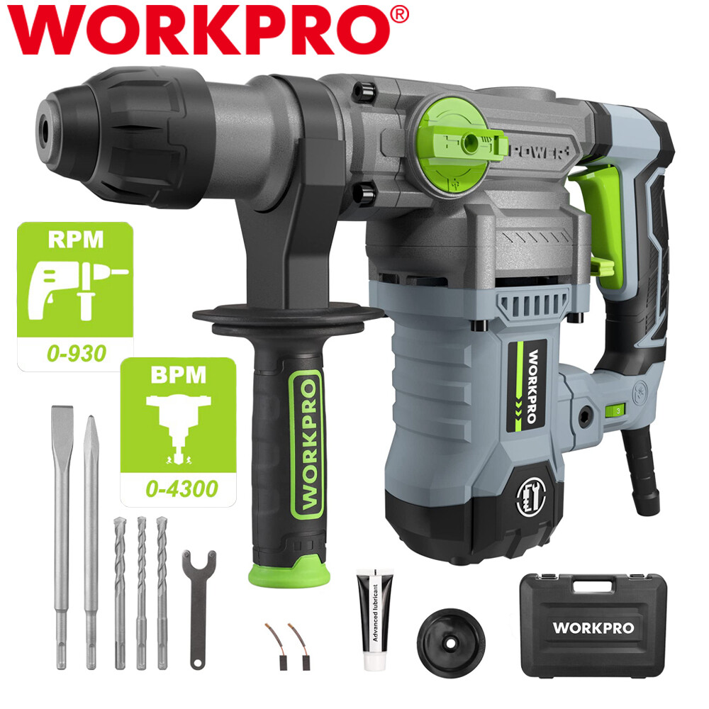 WORKPRO Heavy Duty Premium Rotary Hammer Drill SDS-Plus 12.5AMP Corded 5PCS Bits