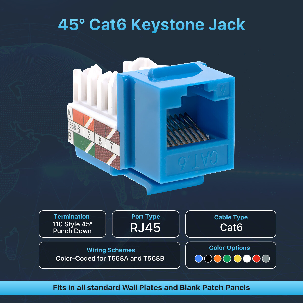 Cat6 Black Keystone Jack 45 Degree Punch Down Network Connector Multi-Pack LOT
