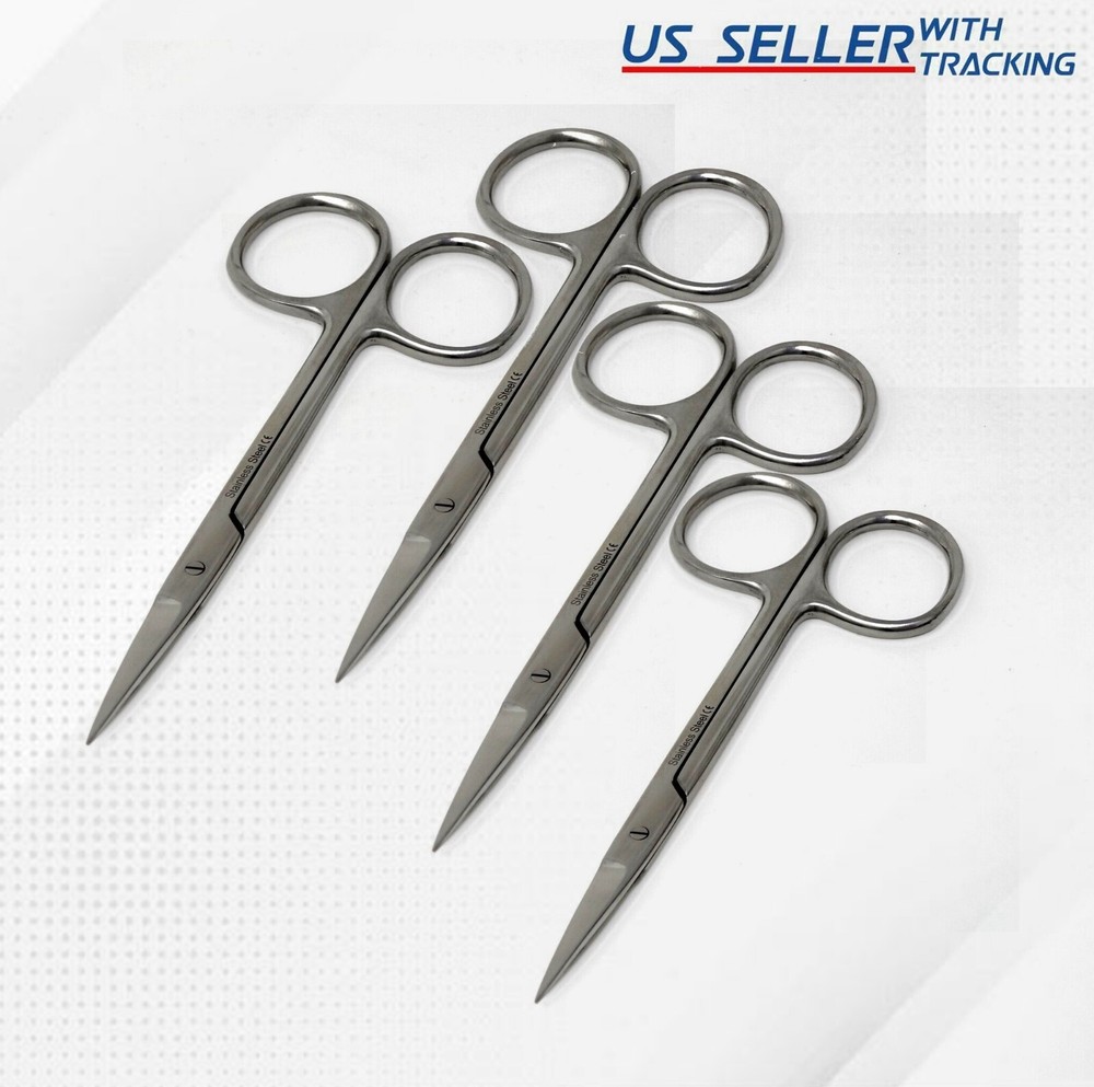 4 Each IRIS Scissors 4.5" Straight Surgical Dental Instruments ( High Quality )