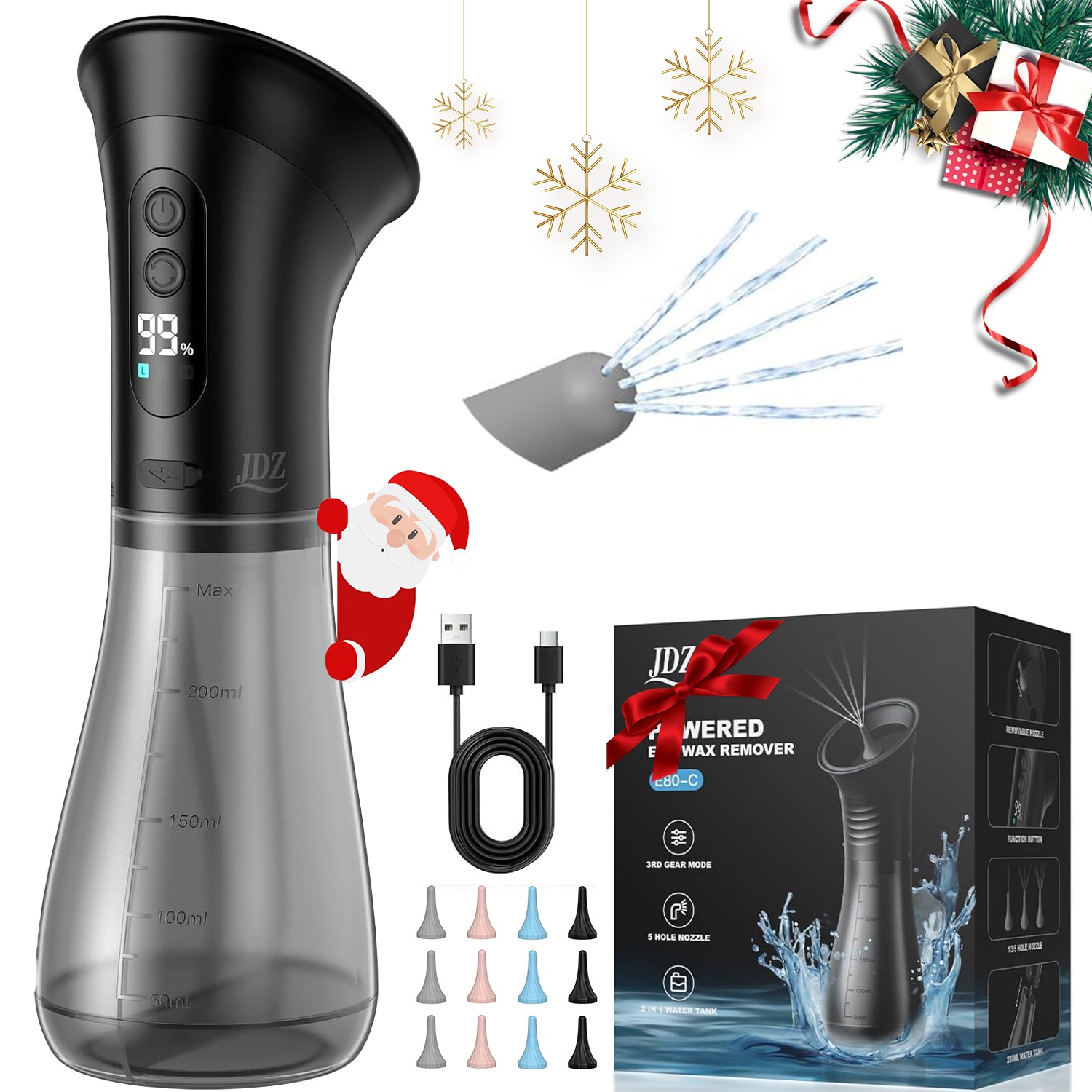 2000mAh Fast Charge Ear Cleaner - IPX7 Electric Ear Wax Removal Irrigation Kit