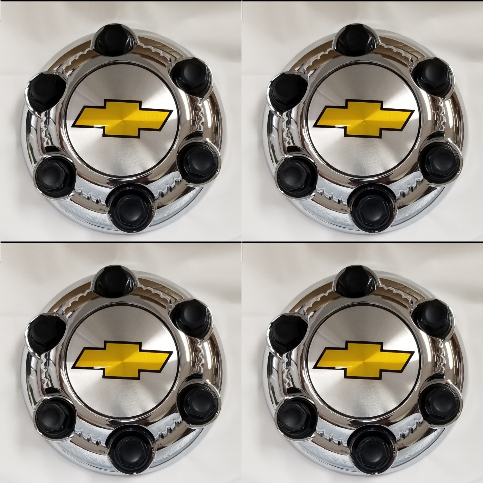 4PCS 6 LUGS SILVERADO 1500 TAHOE AVALANCHE CENTER WHEEL CAP HUB WITH YELLOW LOGO