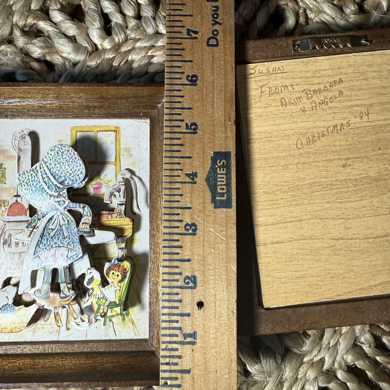 Holly Hobbie Style 3-D Art Decoupage Wooden Frame Set of 2 Christmas 1984