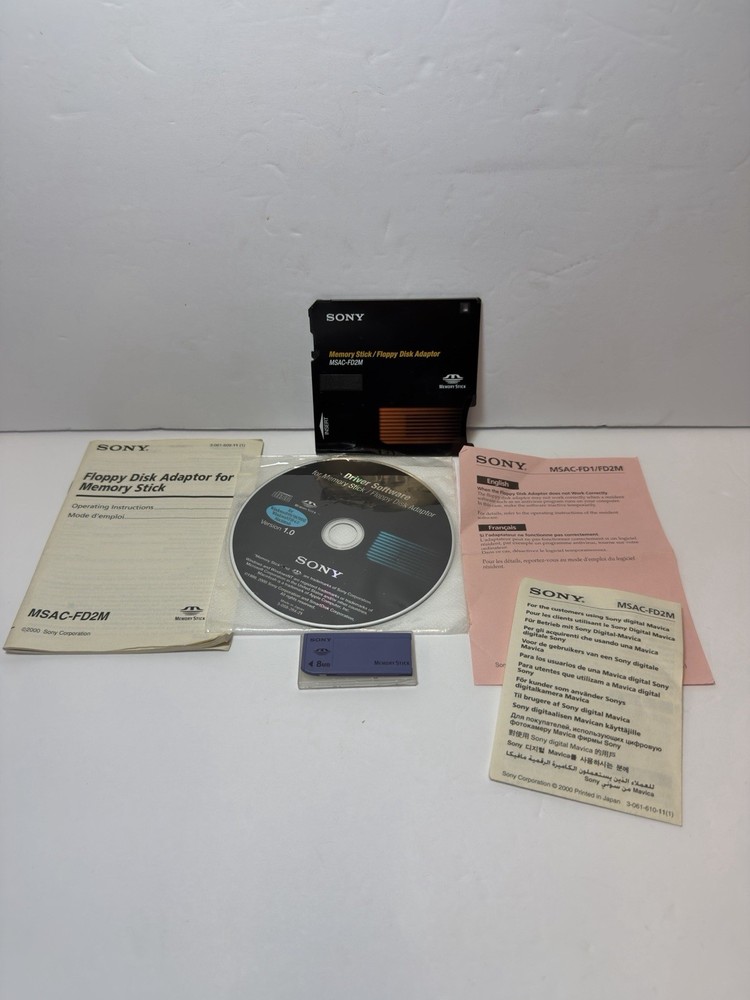 Sony MSAC-FD2M Memory Stick Floppy Disk Adapter w/ CD & Manuals + 8MB Stick