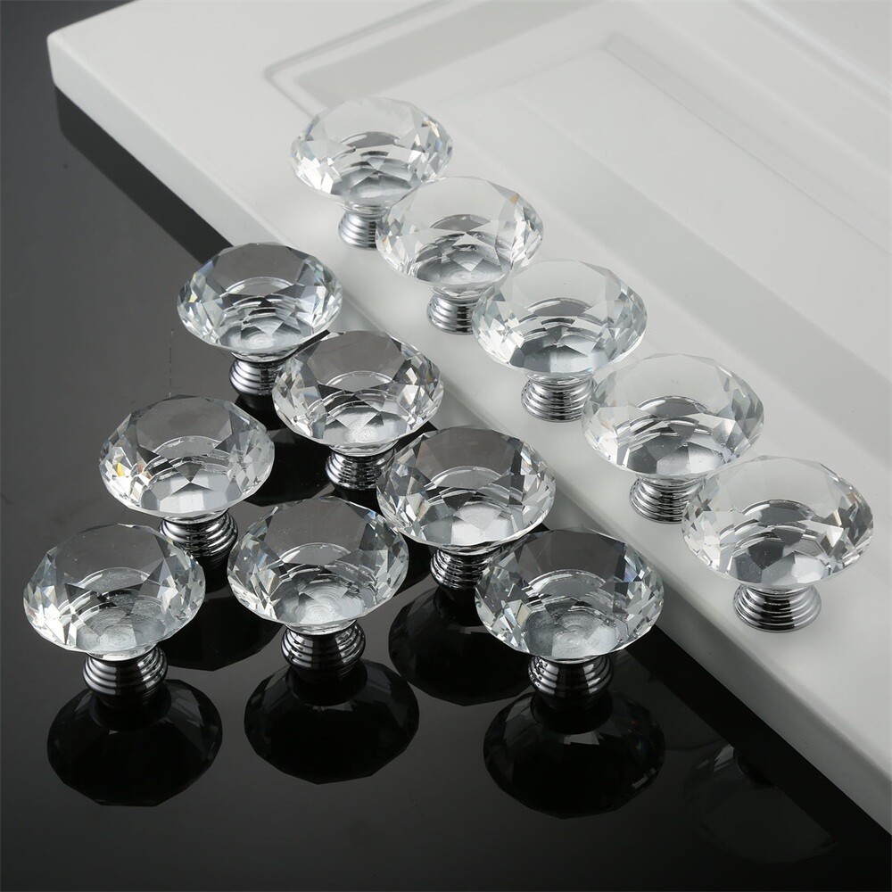 Clear Knobs 40mm Crystal Glass Cabinet Knob Drawer Pull Handle &Screws &Gasket