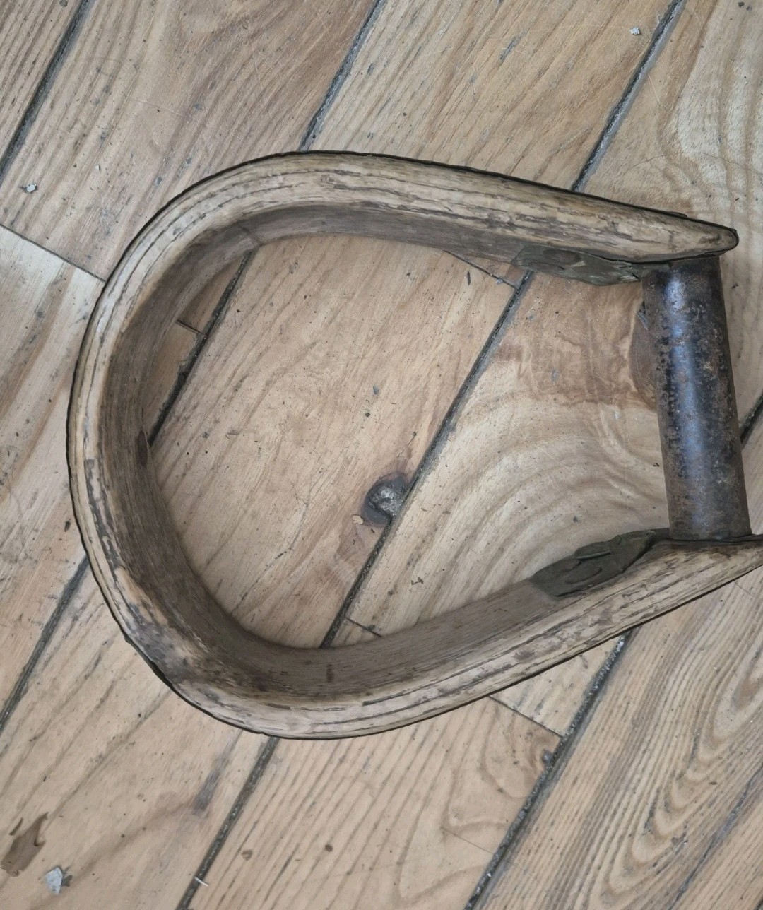 Single Antique, Vintage Western Cowboy Oxbow Single Stirrup Wood Iron And Brass