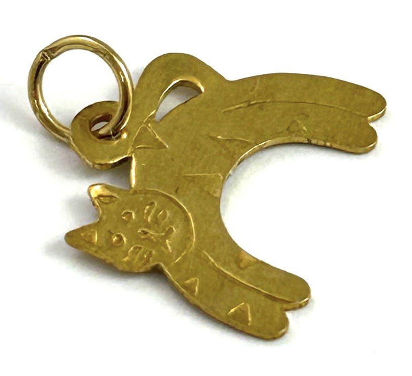 Vintage Cat Charm Necklace Pendant Kitten Kitty Vintage Jewelry Etched Brass