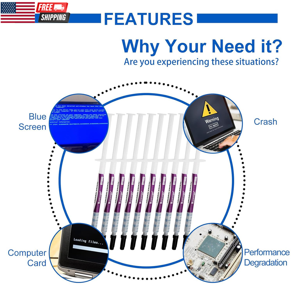 10 Pack HY880 Thermal Paste Kit 5.15 W/mK 1g/pc CPU GPU Heatsink Compound Comput