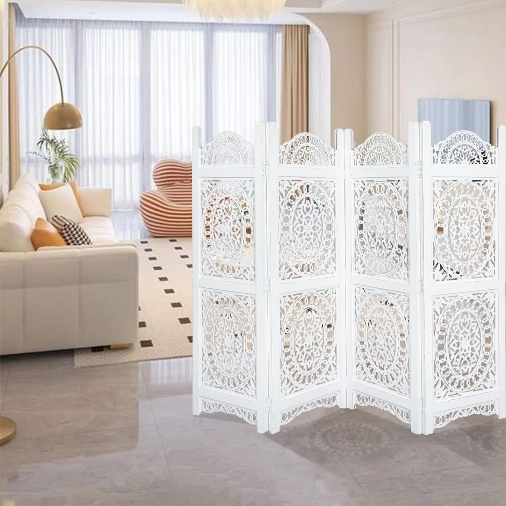Light & Pro Wood Heart Design Handmade Hinged Foldable Partition 4 Panel Room...