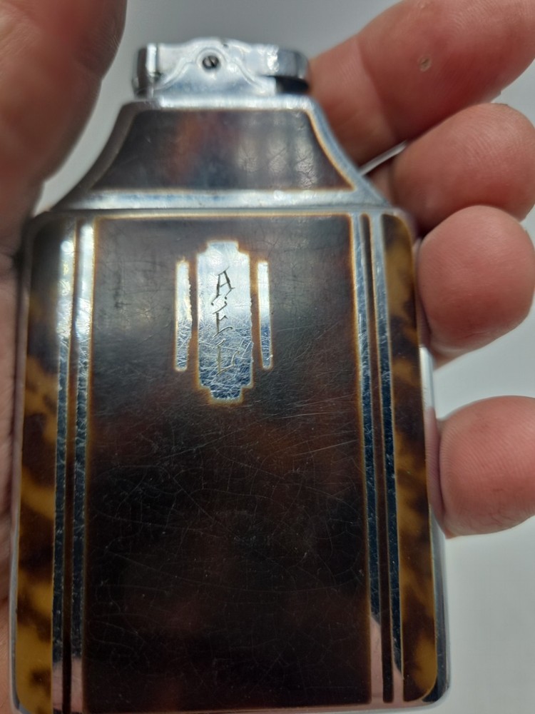Ronson Art Deco Mastercase Cigarette Lighter Case Combo Chrome Tortoise Shell