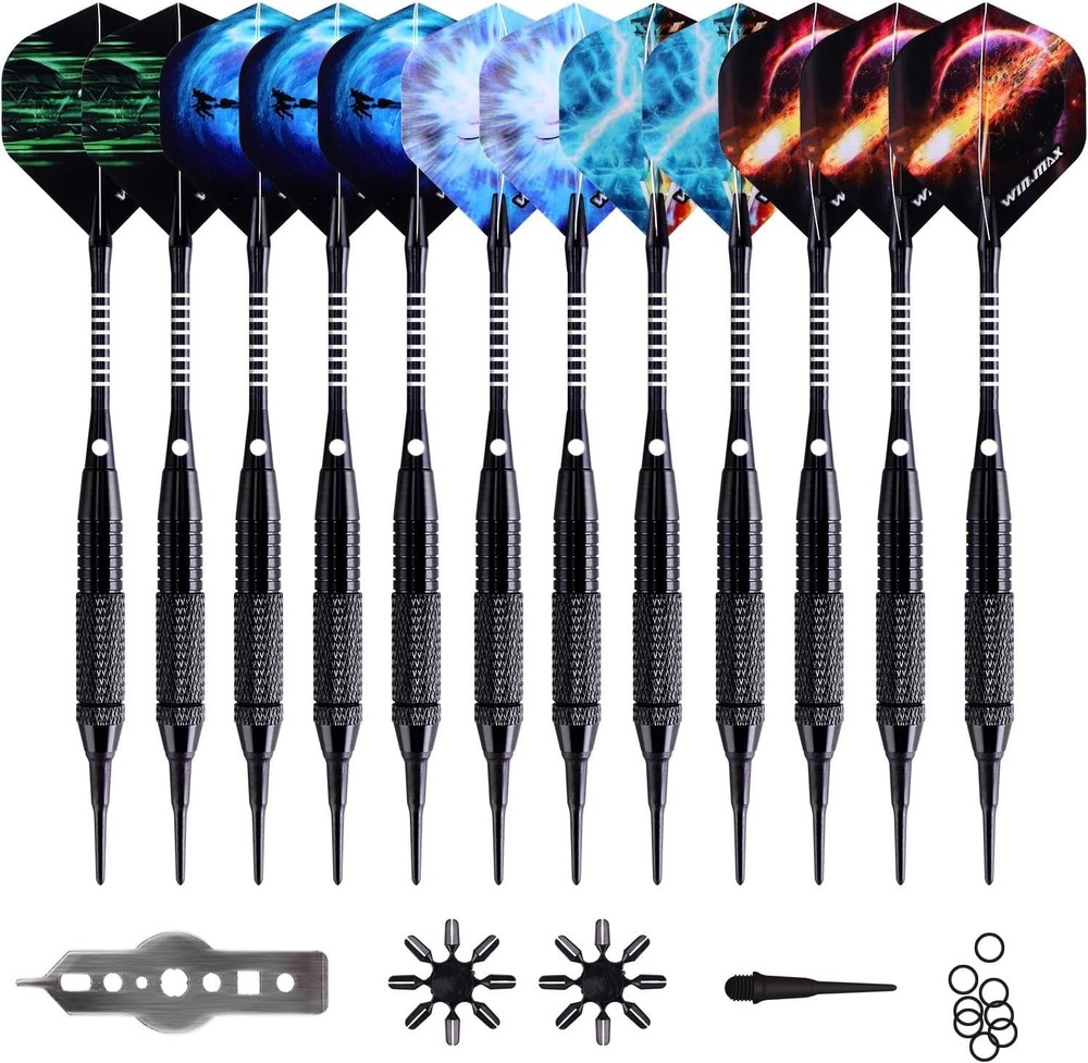 Precision-Control 18g Soft Tip Darts Set - 12 Darts, 100 Tips, Flight Protectors