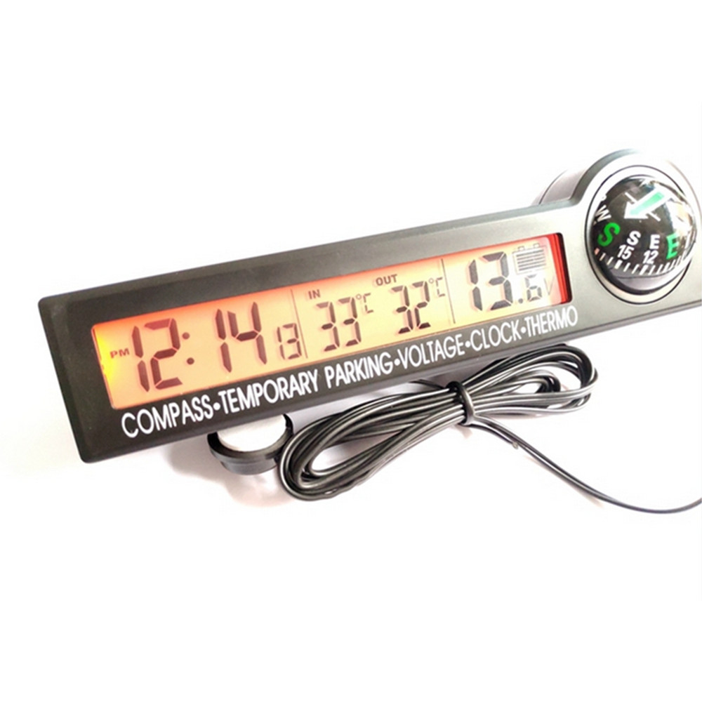 Car Digital Compass Clock Thermometer Voltage Meter Voltmeter Temporary Parking