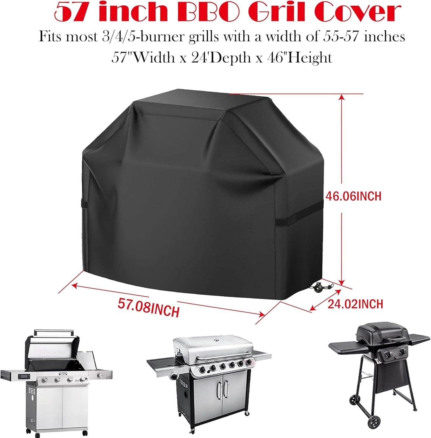 Grill Cover, BBQ Grill Cover Fits 50-57 inch Standard Sized Grills Black