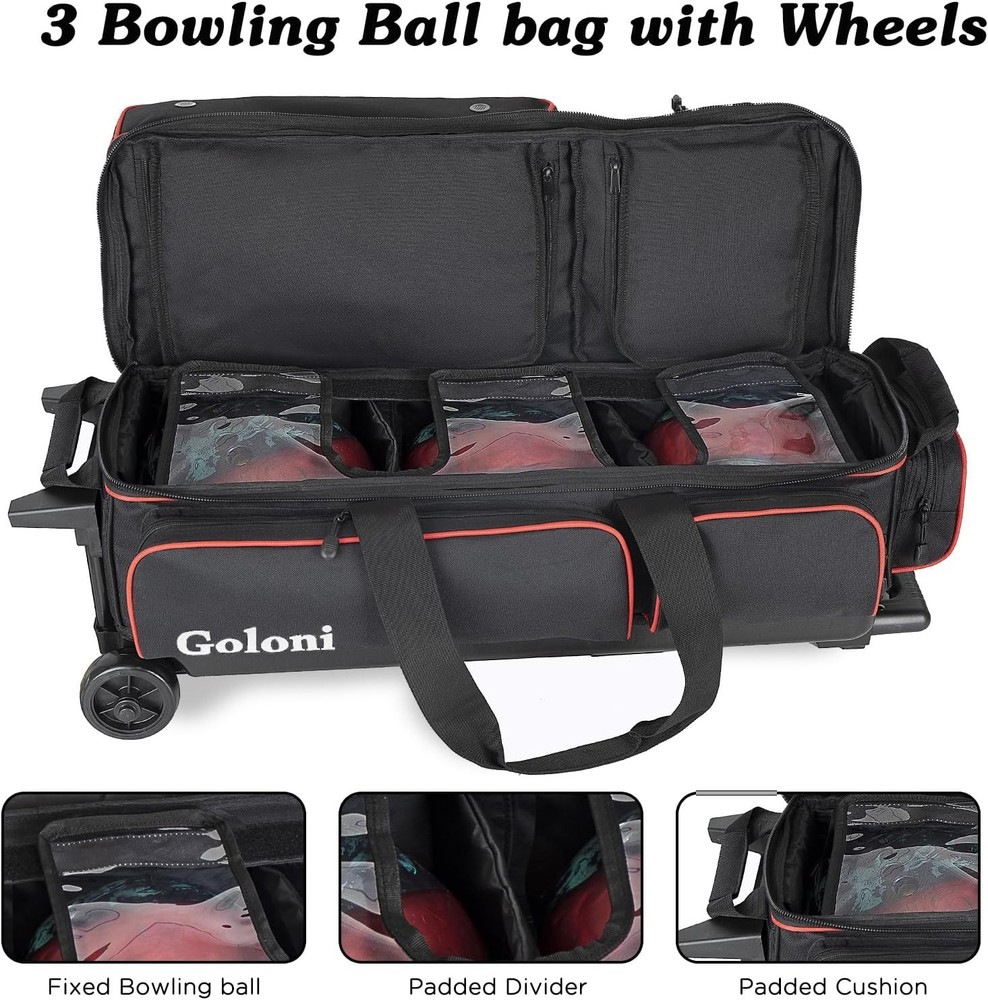3 Ball Bowling Bag with Retractable Handle