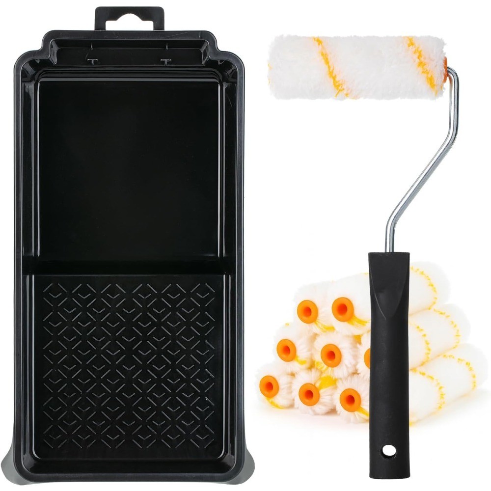 4 Inch Small Paint Roller Kit with Plastic Tray Frame and 9 Microfiber Covers 11