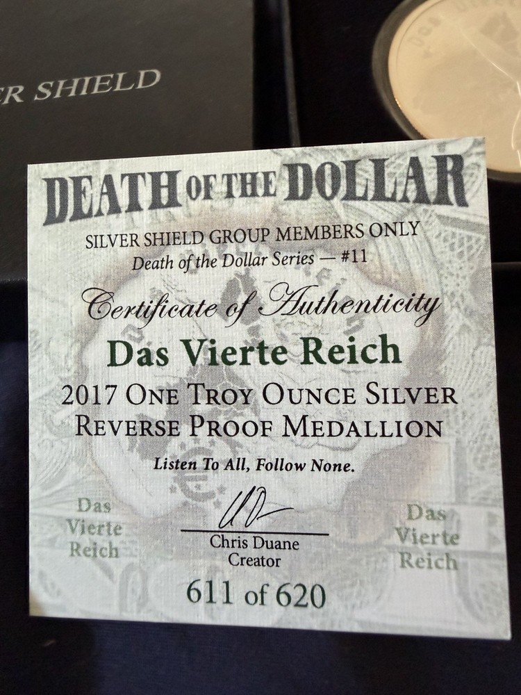 Silver Shield Reverse Proof 2017 Das Vierte Reich 1oz COA 611