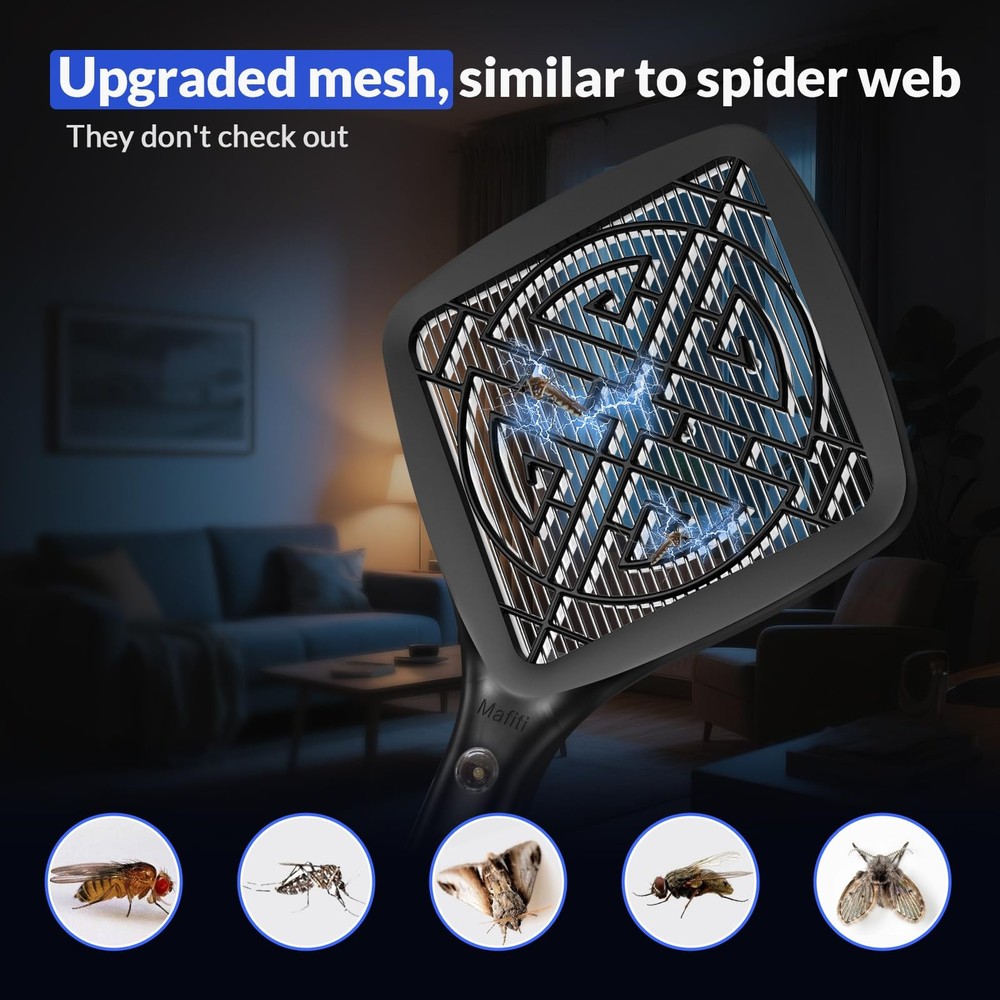 Bug Zapper 3000V Mini Electric Fly Swatter with LED Light,Bug Zapper Indoor w...