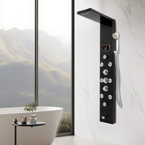 LED 3-Handle Shower Kit Rainfall Shower Panel Tower System Shower Head Waterfall