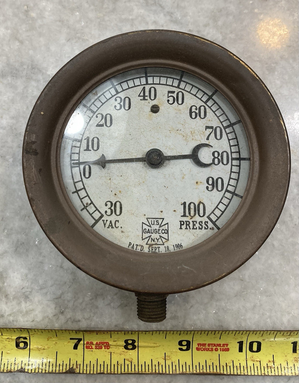 Original EARLY Vintage US GAUGE 4 1/2” WITTEMANN Steampunk Pressure BRASS Old