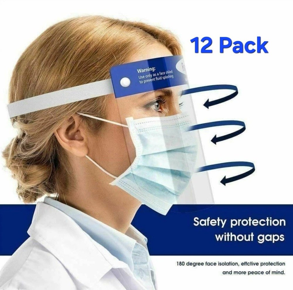 Face Shield 12Pc, Reusable FaceShield Clear Washable, Face Anti-Splash