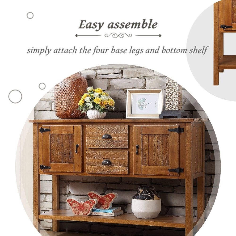 46" Solid Wood Sideboard, 2 Drawers & Cabinets with Bottom Shelf