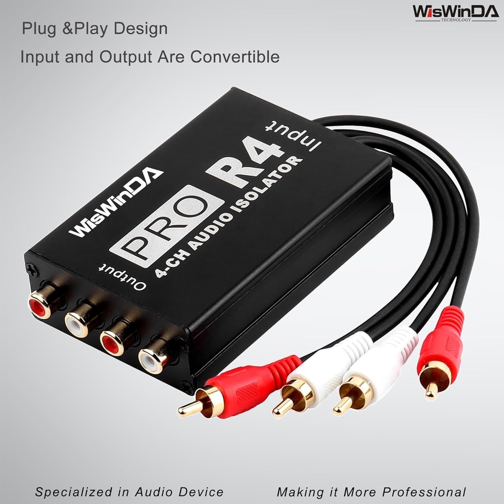 Pro 4Channels RCA Noise Filter Hum Eliminator Ground Loop Isolator No Affect ...