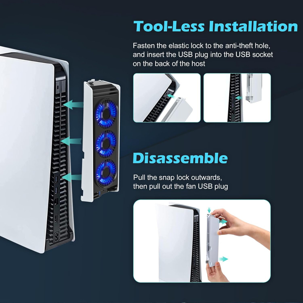 PS5 Cooling Fan with LED Light, Quiet Efficient Gaming Accessory