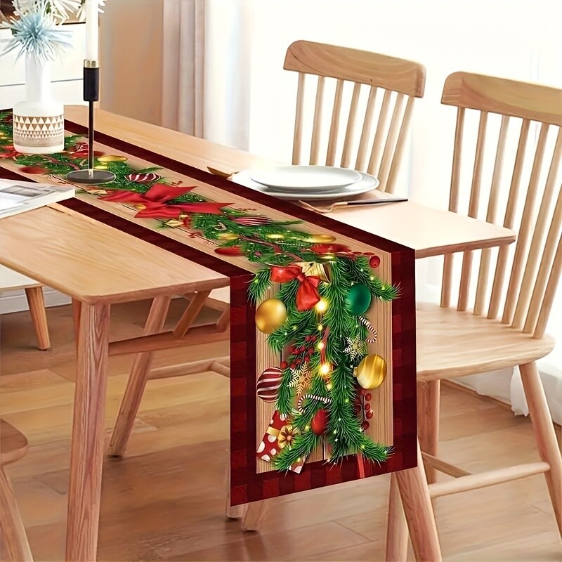 Christmas Holiday Table Runner Festive Rectangular Table Decoration Ornaments