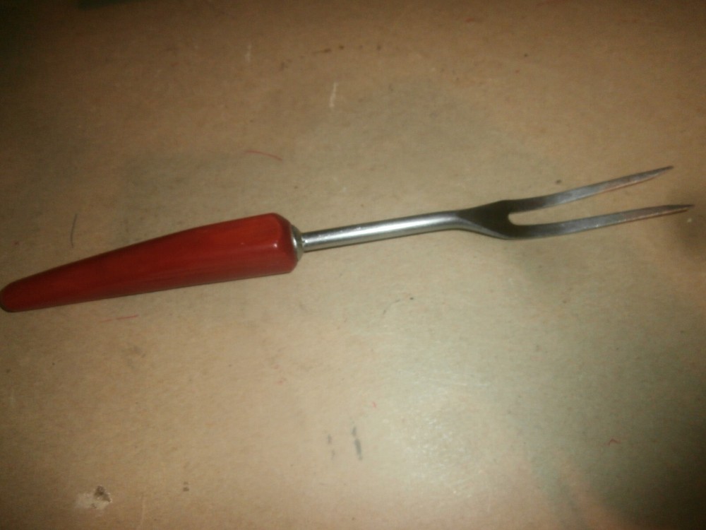 Vintage Bakelite Red Handle Meat Serving Fork Androck