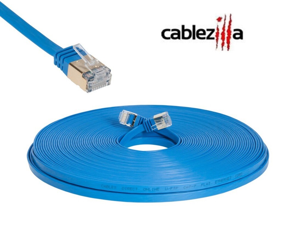 CAT7 Flat SFTP Ethernet Patch Cable 10Gbps Blue Cord 6FT-100FT Multi-Pack LOT