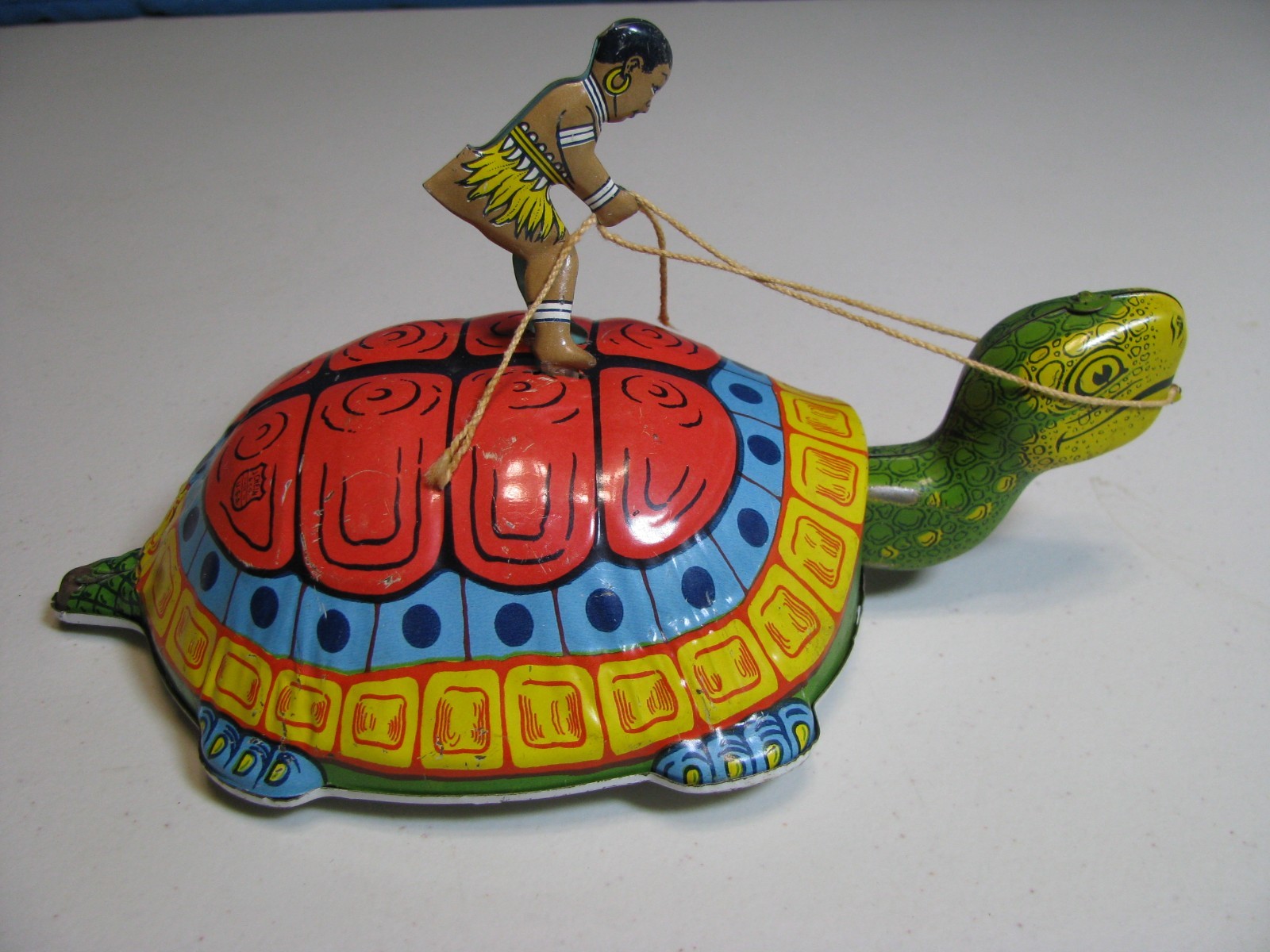 Vintage Turtle with Native Rider Windup Toy - Works!