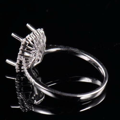 Solid 14K White Gold Natural Diamond Semi Mount Ring Setting Emerald Cut 8×6mm