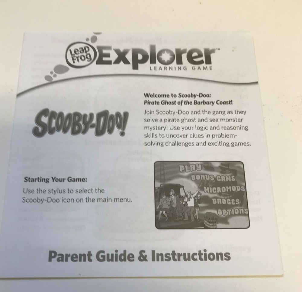 Leap Frog - Learning Game Scooby Doo - Parent Guide & Instructions