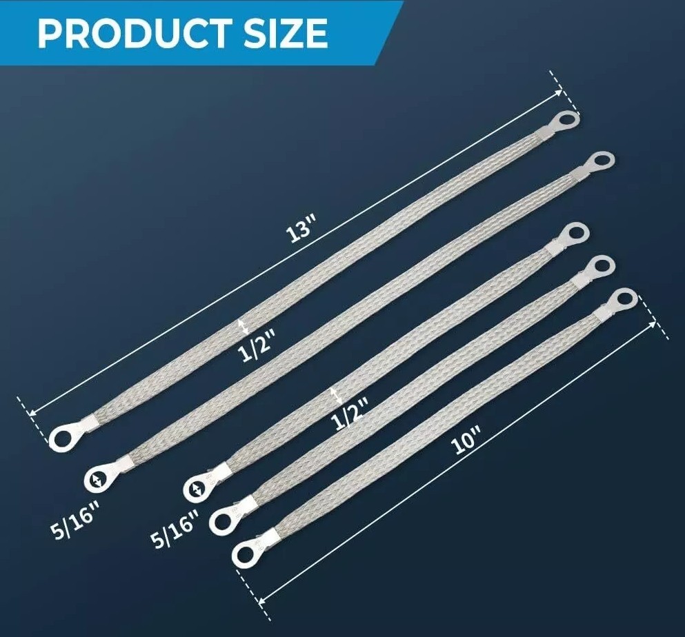 Car Truck Firewall Engine Body Engine Ground Strap Tinned Copper Cable Kit 5 Pcs