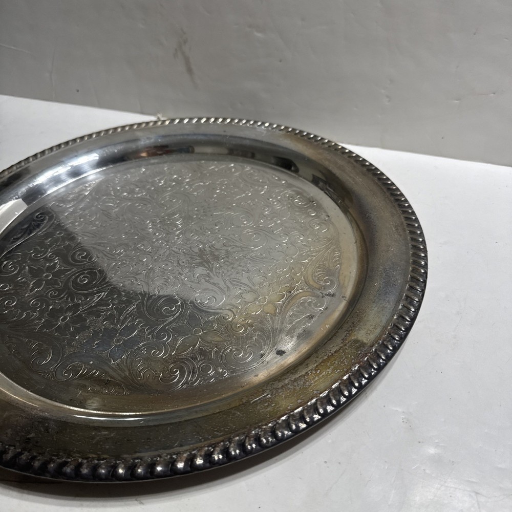 Vintage Silver Plate Serving Tray Floral Pattern 15”
