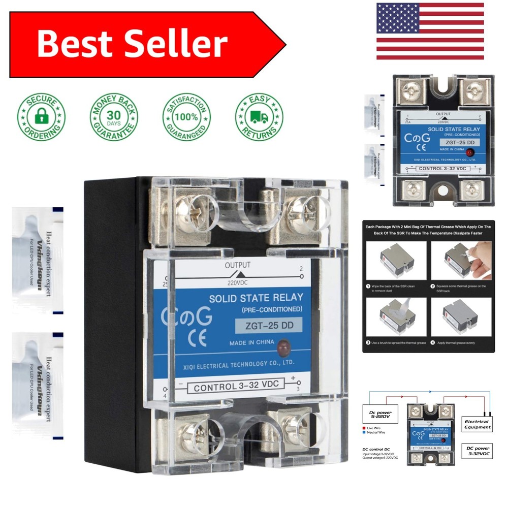 High-Performance SSR-25DD Solid State Relay, 25A with Thermal Grease Included
