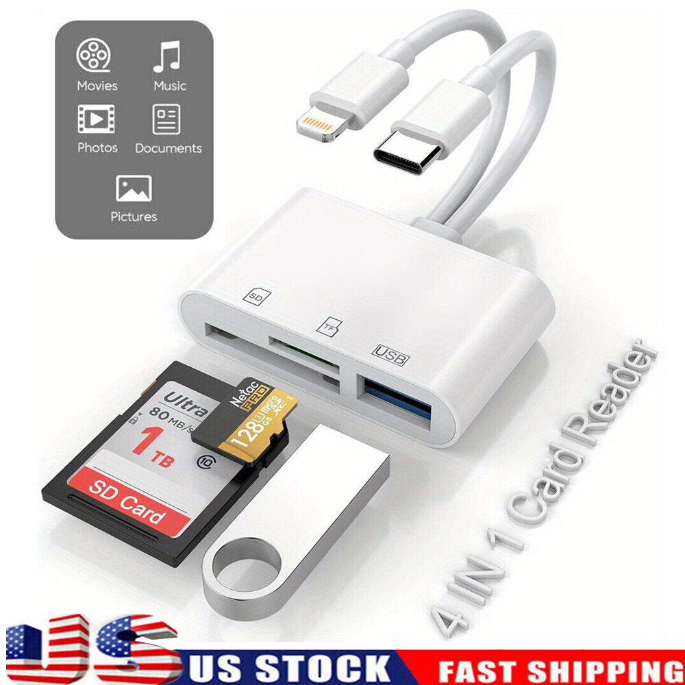 4 in 1 USB-C SD/TF Card Reader for iPhone/iPad/Android/PC OTG Adapter plug&play