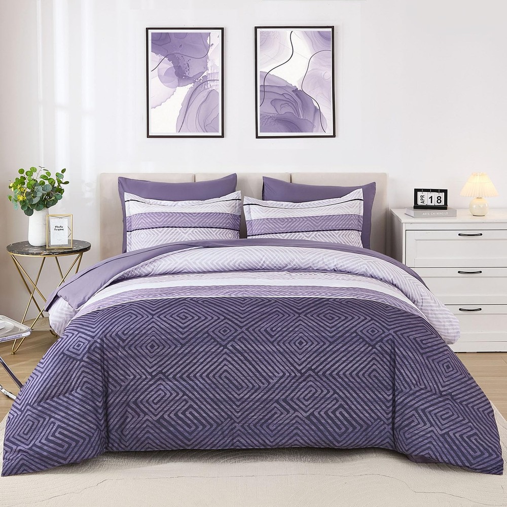 Drucon Queen 7-Piece Boho Striped Comforter Set - Soft Microfiber Bedding