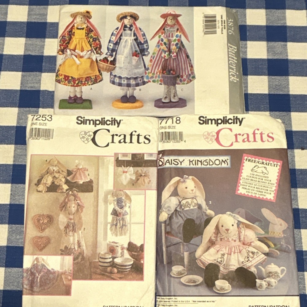 3 Vintage Uncut Bunny Patterns - Simplicity 7253 Simplicity 7718 Butterick 3876