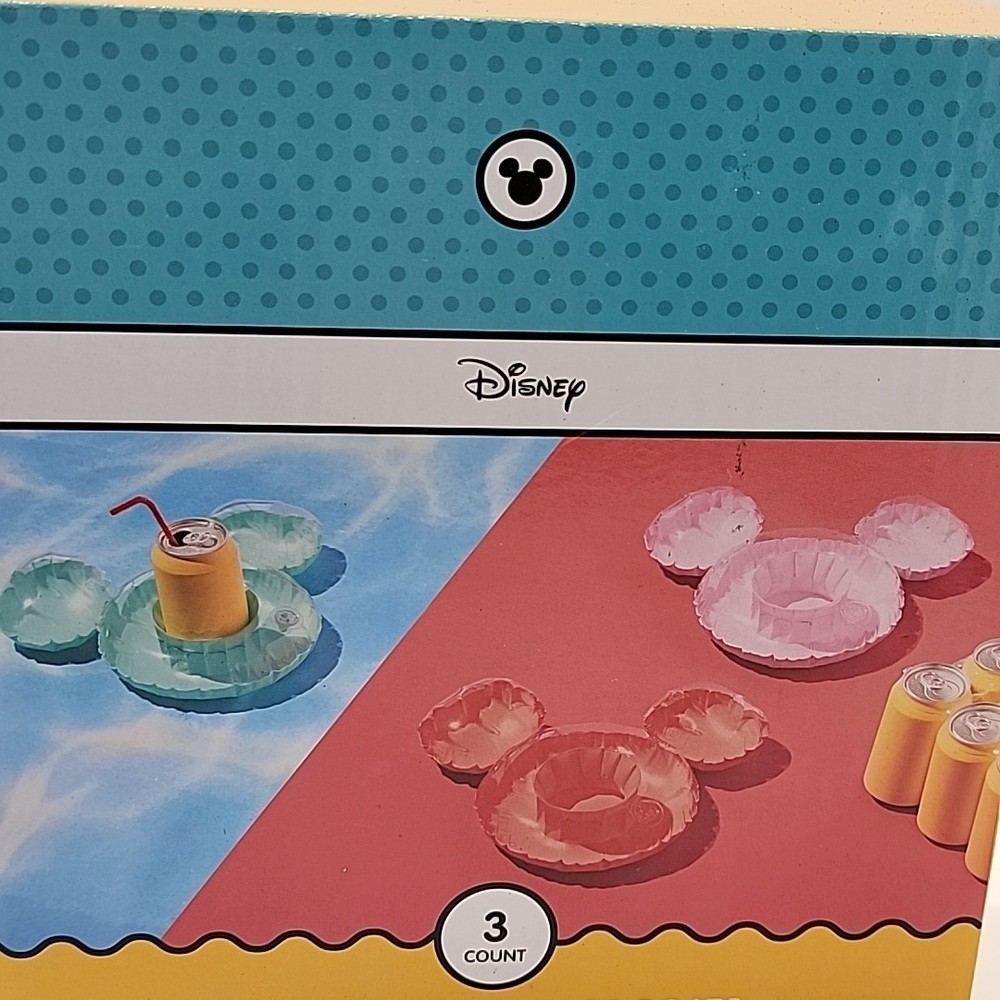 DISNEY Target Mickey Mouse 3 piece Inflatable Drink Holders Pool Float Vacation