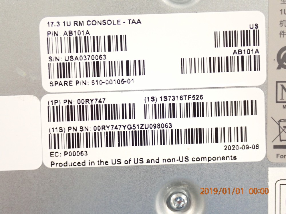 IBM 00RY747 1U 17.3" LCD Video Graphics Array USB KEYBD KVM CONSOLE DISPLAY