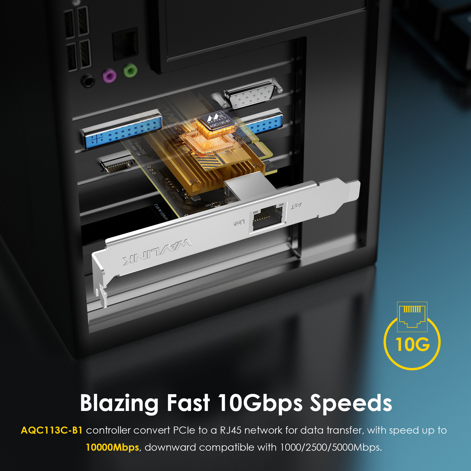 PCIe to 10G RJ45 Adapter 10G Base-T PCIe Network Card for Windows 11/10 & Linux