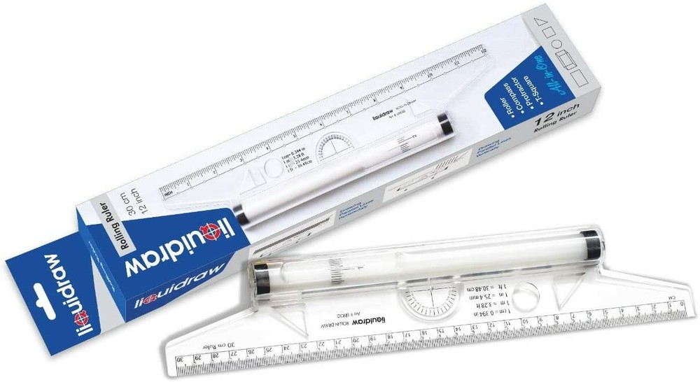 12" 30cm Protractor Metric Parallel Line Rolling Ruler Rule Drawing Glider