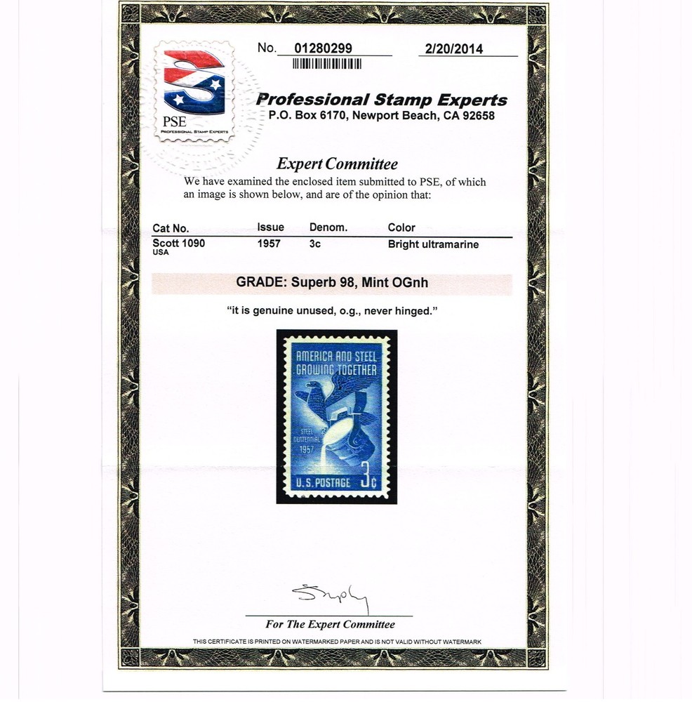 EXCEPTIONAL GENUINE SCOTT #1090 MINT PRISTINE OG NH PSE CERT GRADED SUPERB 98