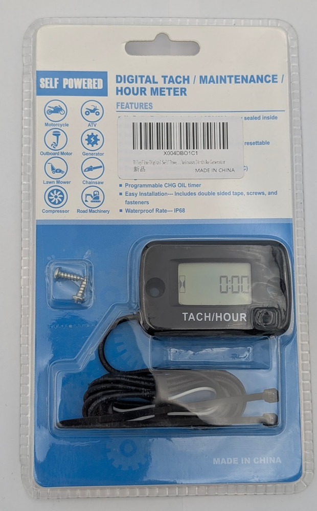 Tach Hour Meter Digital LCD Inductive Tachometer Timing Self-Powered IP68 Retail