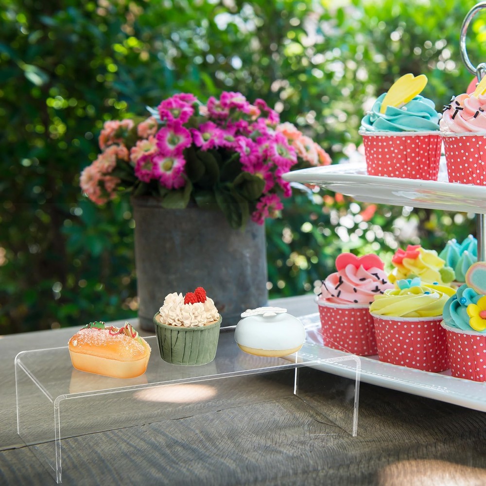 4 Pcs 12 Inch Acrylic Display Risers Rectangular Clear Cupcake Stand Holder L...