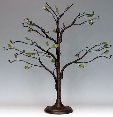NEW 18.5 inch high Brown Twig Ornament Tree with Green Glass Leaves 45-0690