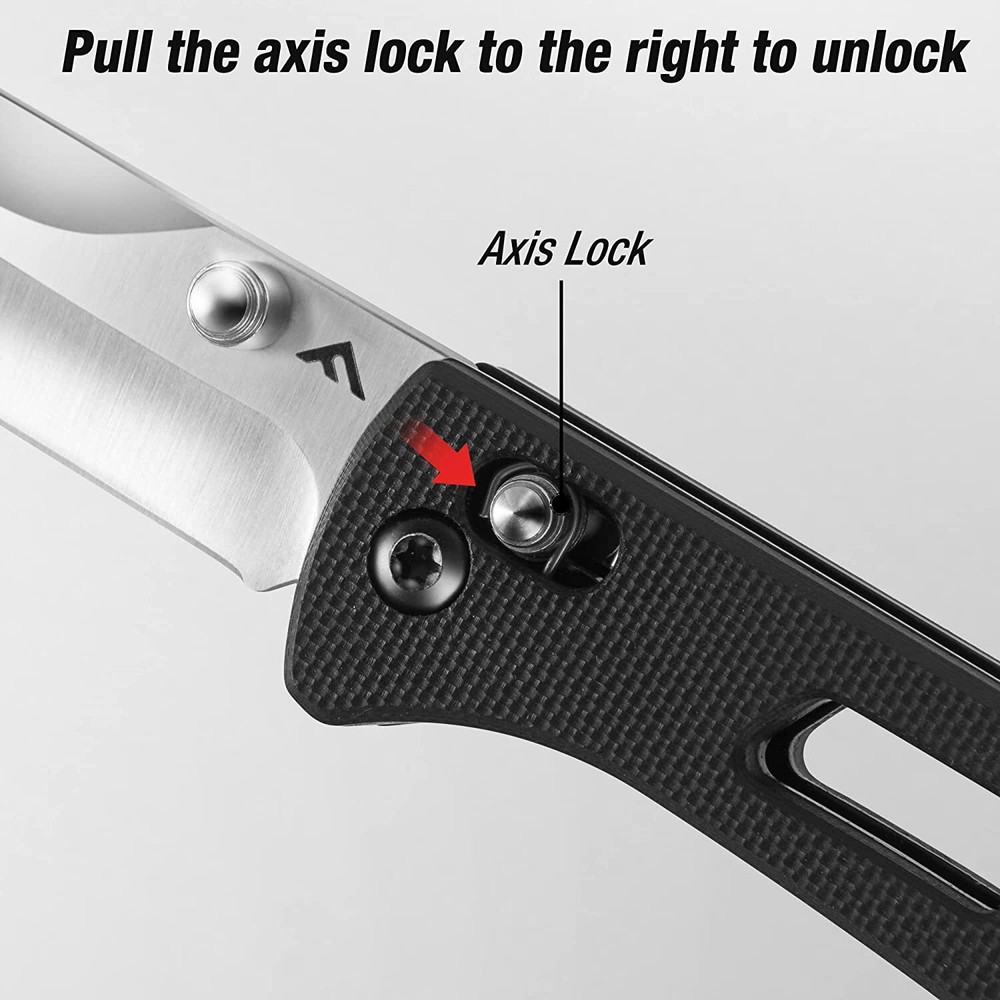 FLISSA 4" Folding Pocket Knife D2 Blade Thumb Stud Axis Lock with G10 Handle